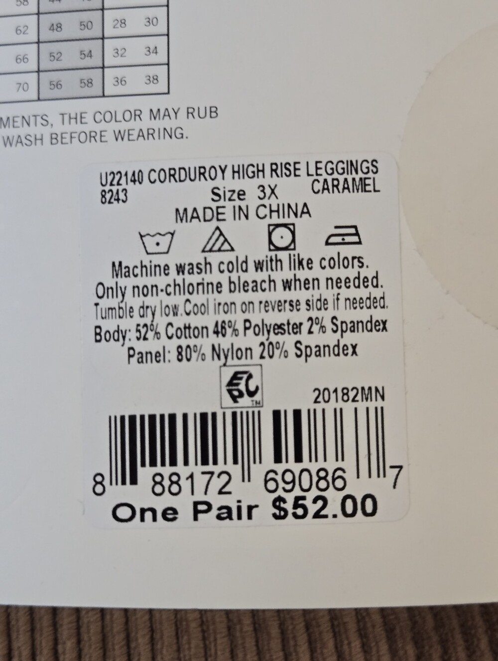 NWT HUE Caramel Corduroy High Rise Leggings 3X - Picture 5 of 7